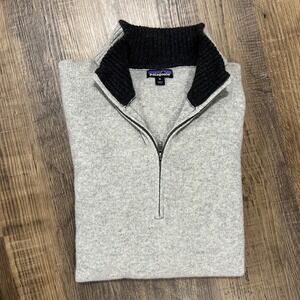 Patagonia Merlow 1/4 Zip Wool Blend Charcoal Gray Ivory Sweater‎ Mens XL
